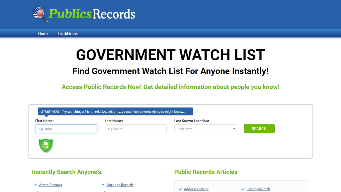 Find Government Watch List For Anyone Instantly!